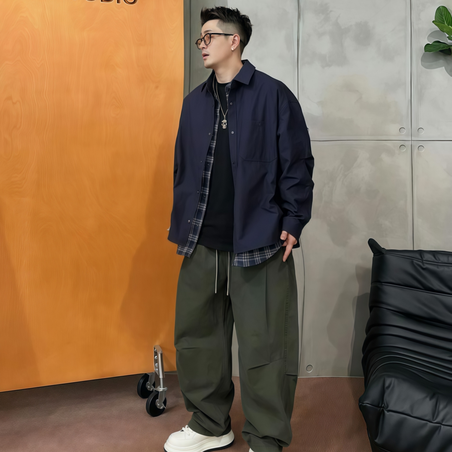 【直播间同款】秋季百搭高街假两件设计格子衬衫男士韩版时尚外套 - 图2