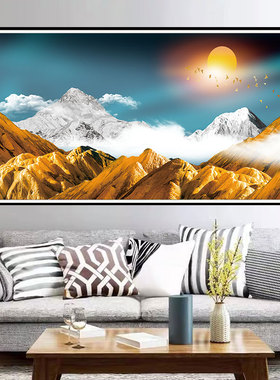 简约现代背靠金山自粘壁画客厅书房办公室装饰画招财聚宝盆山水画