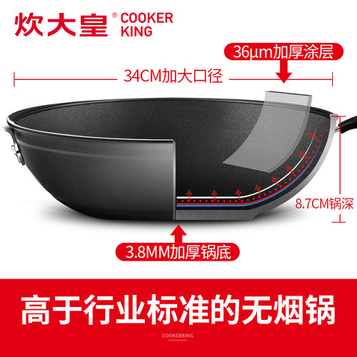 炊大皇健康无油烟炒锅不粘锅炒勺厨房锅具厨具烹饪炒菜锅32/34CM - 图1