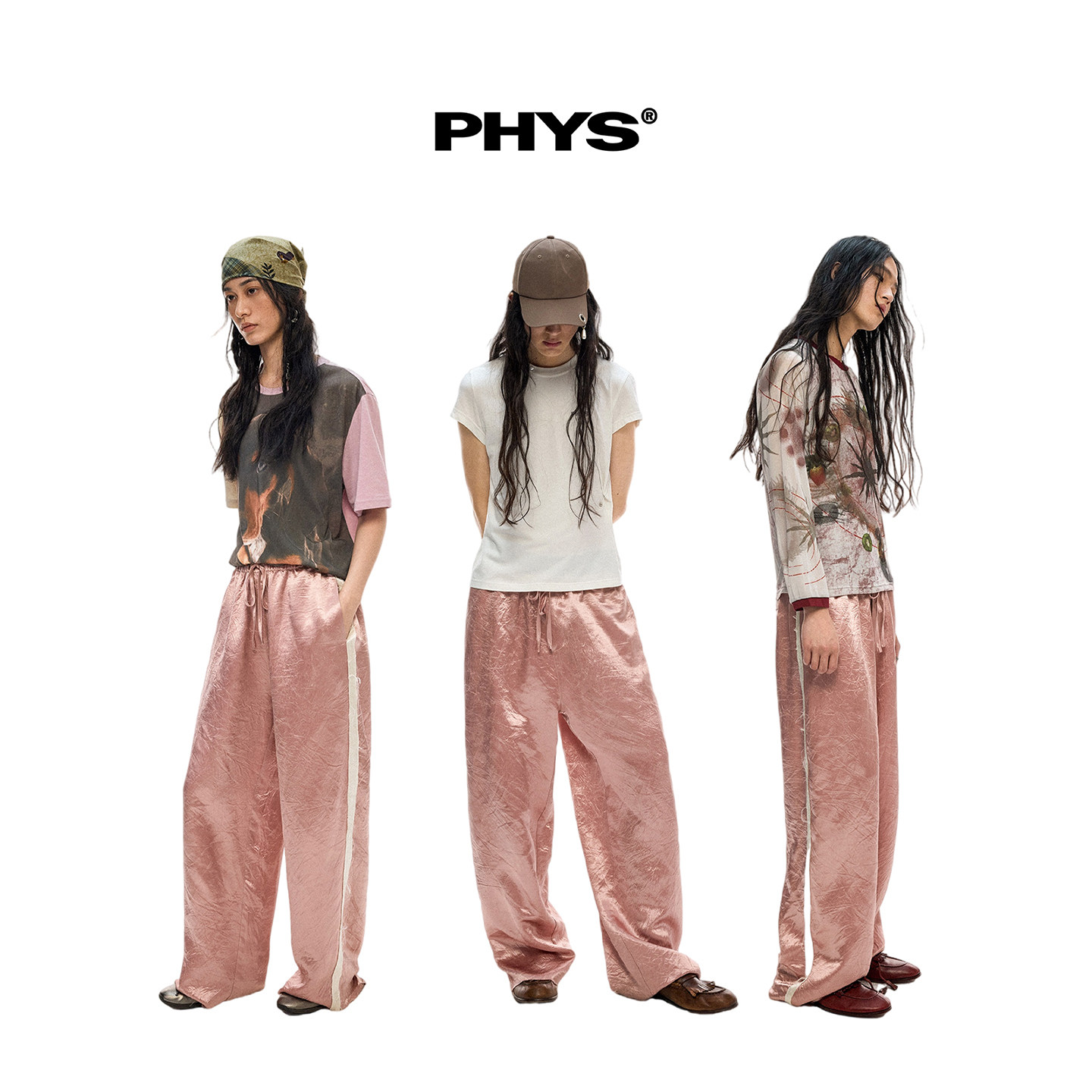 物理少年「粉白边界」醋酸褶皱肌理松紧腰头毛边撞色垂感休闲裤,淘宝优惠券,粉丝福利购,淘宝优惠卷