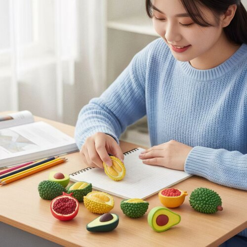 创意水果榴莲3D立体造型橡皮擦卡通儿童可拆卸橡皮小学生奖品礼物 - 图3