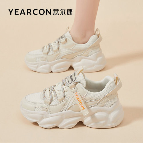 意尔康女鞋2026夏季网面透气潮爆款女士运动鞋百搭休闲增高老爹鞋 - 图0