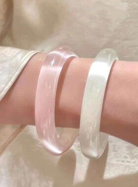 高冰透猫眼石手镯白月光玉髓手镯女款冰种玉镯子送女友礼物
