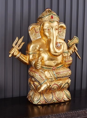 95新东南亚招财摆件 泰式spa按摩店金箔大象玄关装饰品摆设