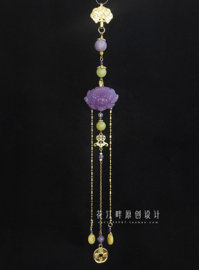 国风岫玉莲花压襟金色旗袍挂件