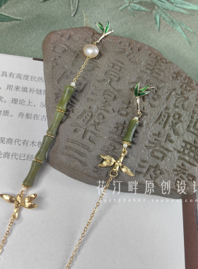 节节高丨新中式耳饰玉石耳环竹节s925银耳钉古典旗袍耳饰复古