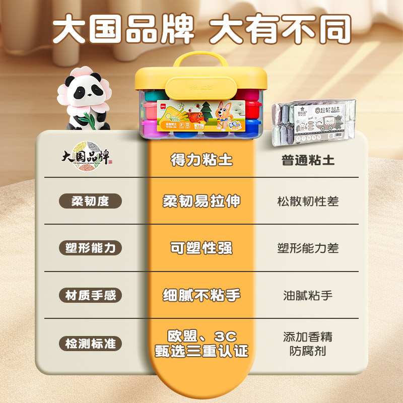 得力超轻粘土彩泥儿童橡皮泥黏土小学生幼儿园专用益智手工制作diy材料工具玩具套装安全无味太空泥24色36色,淘宝优惠券,粉丝福利购,淘宝优惠卷