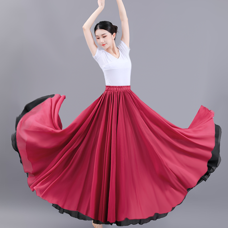 720度大摆裙两面穿雪纺纱裙古典舞新疆舞练习裙广场舞女半身长裙,淘宝优惠券,粉丝福利购,淘宝优惠卷