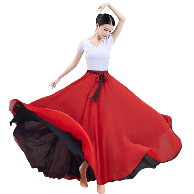 720度大摆裙两面穿雪纺纱裙古典舞新疆舞练习裙广场舞女半身长裙,淘宝优惠券,粉丝福利购,淘宝优惠卷