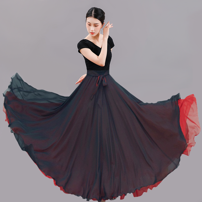 720度大摆裙两面穿雪纺纱裙古典舞新疆舞练习裙广场舞女半身长裙,淘宝优惠券,粉丝福利购,淘宝优惠卷