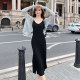 Drooping black suspender long skirt modal dress for women