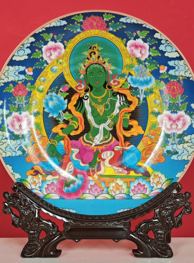 摆件带支架唐卡菩萨黄财神绿度母