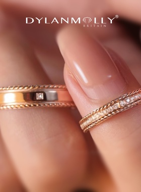 迪伦茉莉时光守望者恋爱礼物原创S925纯银镀18K金情侣对戒定制