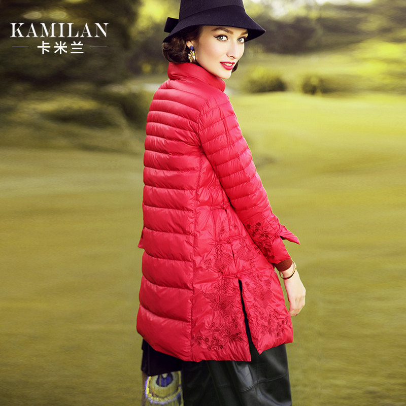 ILAN 卡米兰冬季新款小立领复古绣花羽绒服女