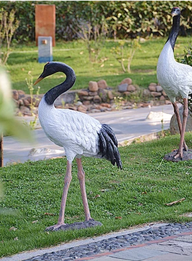丹顶鹤模型庭院喷泉假山小品雕塑