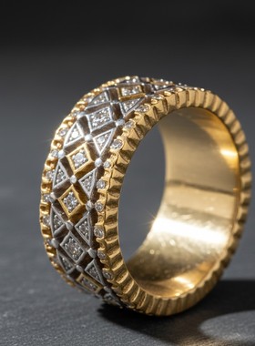 老钱风18K金拉丝宽面戒指女款