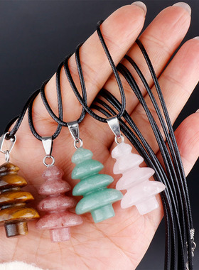 天然石圣诞树项链小挂件