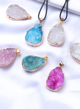 天然白水晶簇鎏金边晶芽吊坠