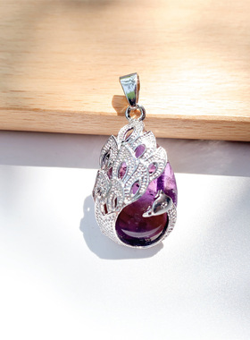 天然水晶半宝石合金孔雀水滴吊坠