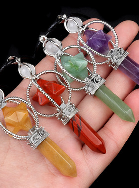 天然石砂金石六芒星项链