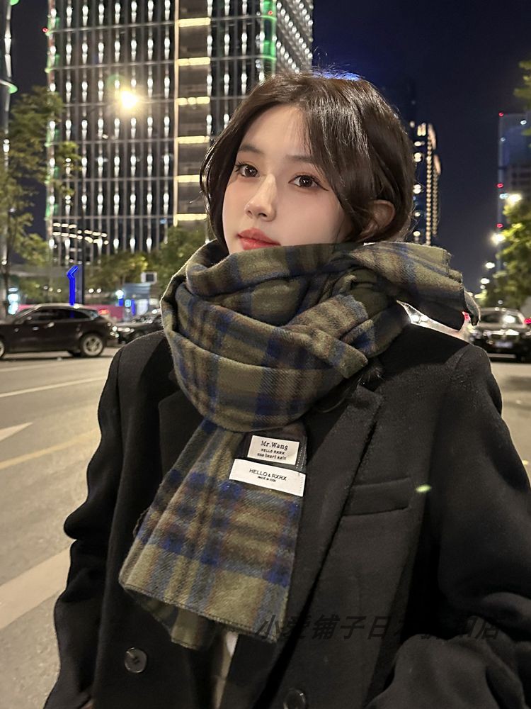 日本kazuki红绿格子围巾女冬季2023新款圣诞保暖披肩外搭韩系围脖