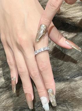 月光石戒指女镶钻开口戒