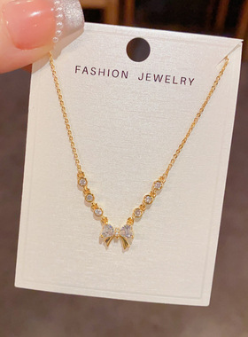 小众精致时尚百搭锆石蝴蝶结项链个性轻奢简约感超闪锁骨链女