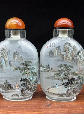水晶玻璃四件套装外事内画鼻烟壶