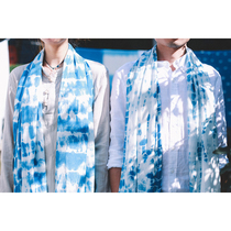 Blue sequel Fausto white group Dyed Silk Scarf Shawl Cape Non-Pure Natural Blue Dyed Grass Wood Dyeing Botanical Stained Vegetable Dye