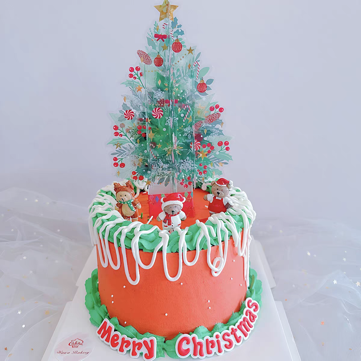 包邮网红圣诞节卡片圣诞树立体可爱小熊插卡插件烘焙蛋糕装饰摆件 - 图2