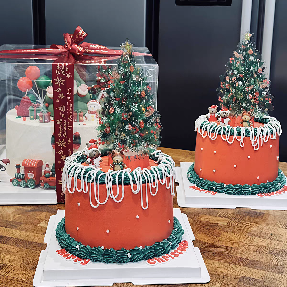 包邮网红圣诞节卡片圣诞树立体可爱小熊插卡插件烘焙蛋糕装饰摆件 - 图3