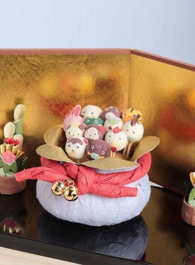 日本进口 和纸张子の置物 十二干支巾着の置物 十二生肖摆饰摆件