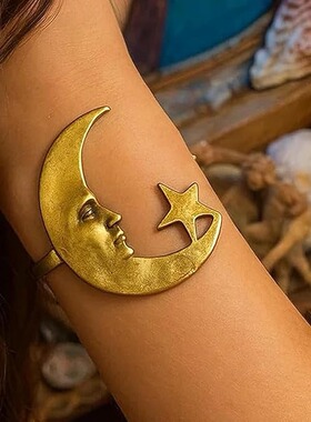 跨境新品StarAnd Moon Pattern Open Bracelet创意星形和月亮手镯