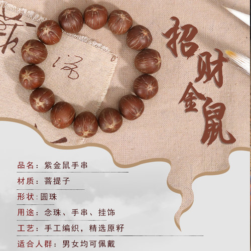 招财鼠紫金鼠手串菩提子原籽念珠男文玩佛珠正圆本命年三眼女天然 - 图0