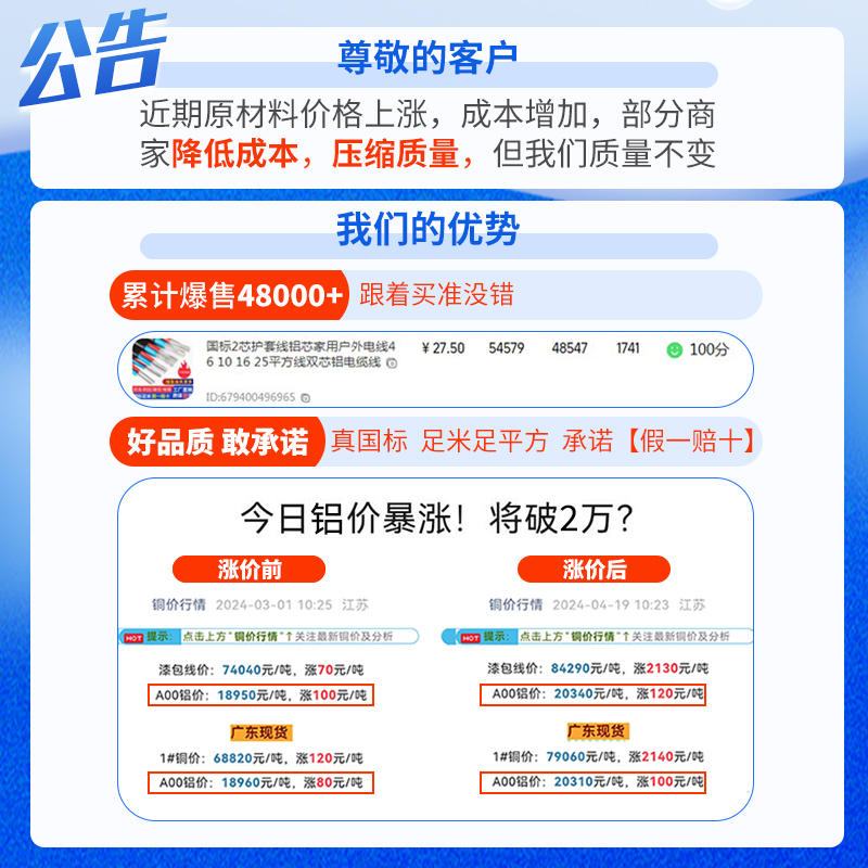 国标2芯护套线铝芯家用户外电线4 6 10 16 25平方线双芯铝电缆线-图3