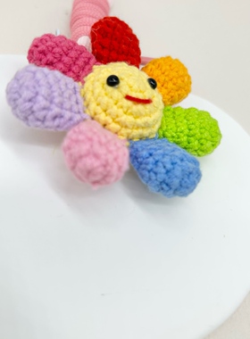 成品手工毛线编织七彩太阳花挂饰