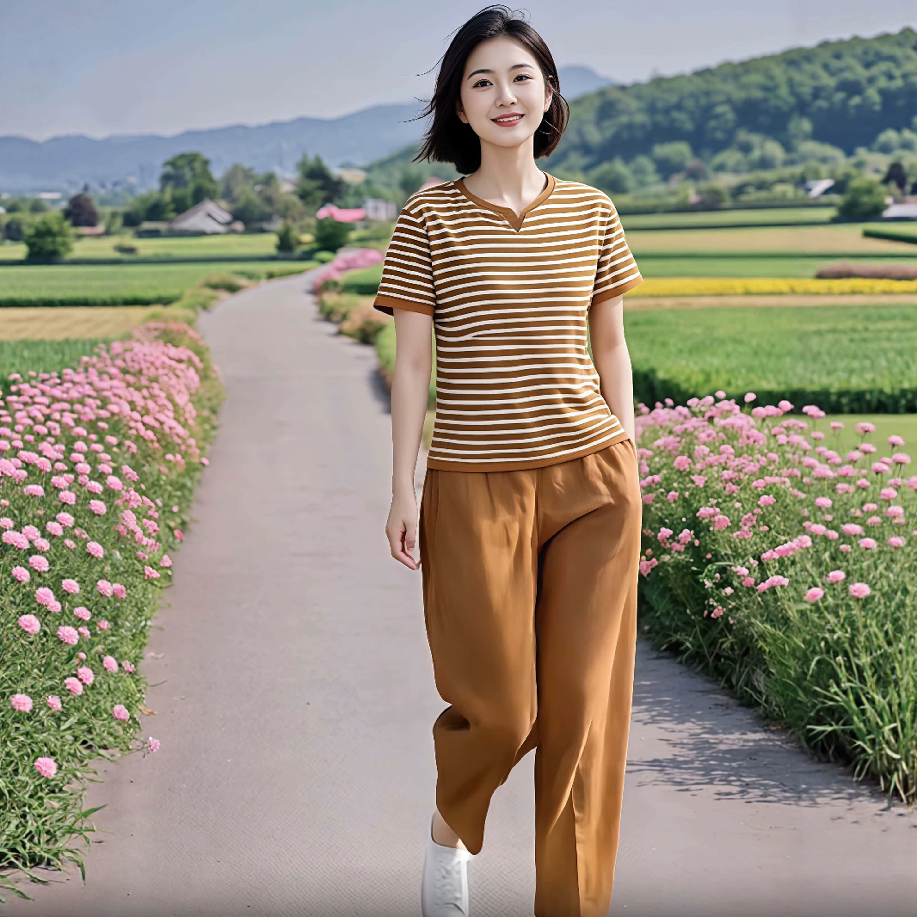 素雅订制品牌女装旗舰店高级感条纹t恤上衣超好看运动休闲两件套,淘宝优惠券,粉丝福利购,淘宝优惠卷