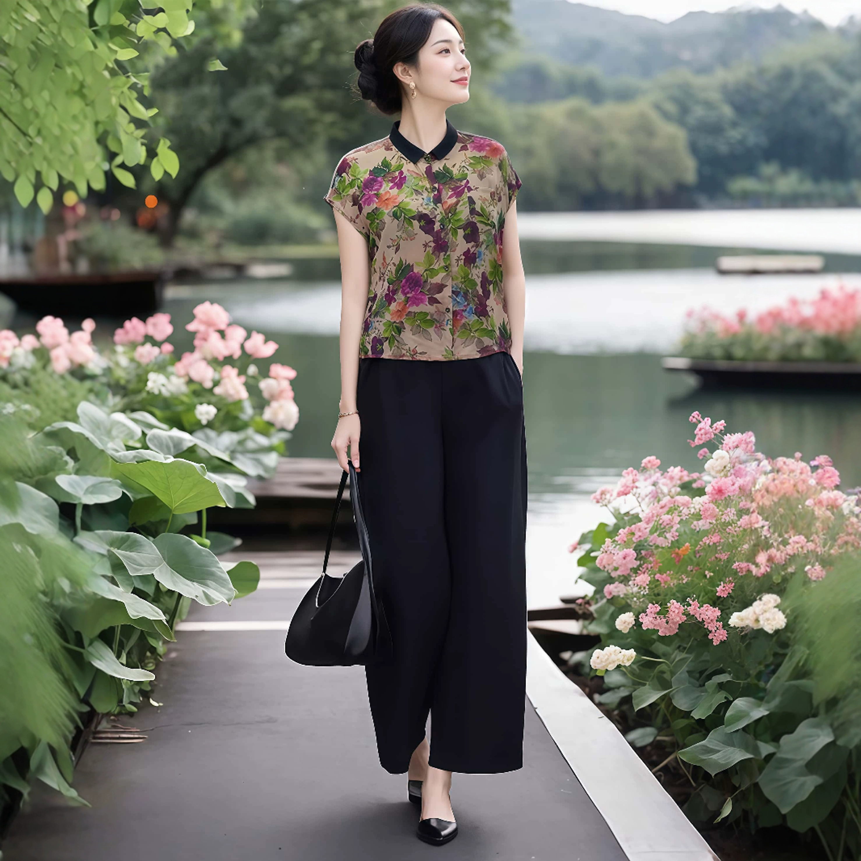 素韵订制女装原创品牌高级感轻奢碎花上衣短袖超好看阔腿裤两件套,淘宝优惠券,粉丝福利购,淘宝优惠卷