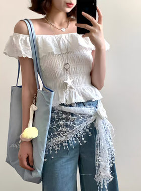 叠穿系腰三角巾配牛仔裤腰链法式蕾丝屁帘女2026春夏时尚花边腰巾