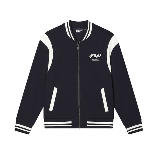 FILA 斐乐官方男士针织长袖外套2024冬季新款时尚休闲拼色棒球服