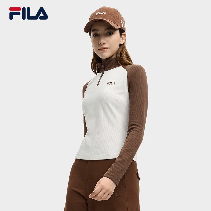 FILA 斐乐官方女子针织长袖衫2025冬季新款时尚休闲拼色半拉链长T,淘宝优惠券,粉丝福利购,淘宝优惠卷