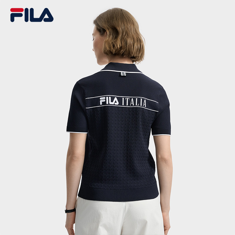 FILA 斐乐官方女子编织衫2025秋新款时尚休闲POLO领短袖基础上衣,淘宝优惠券,粉丝福利购,淘宝优惠卷