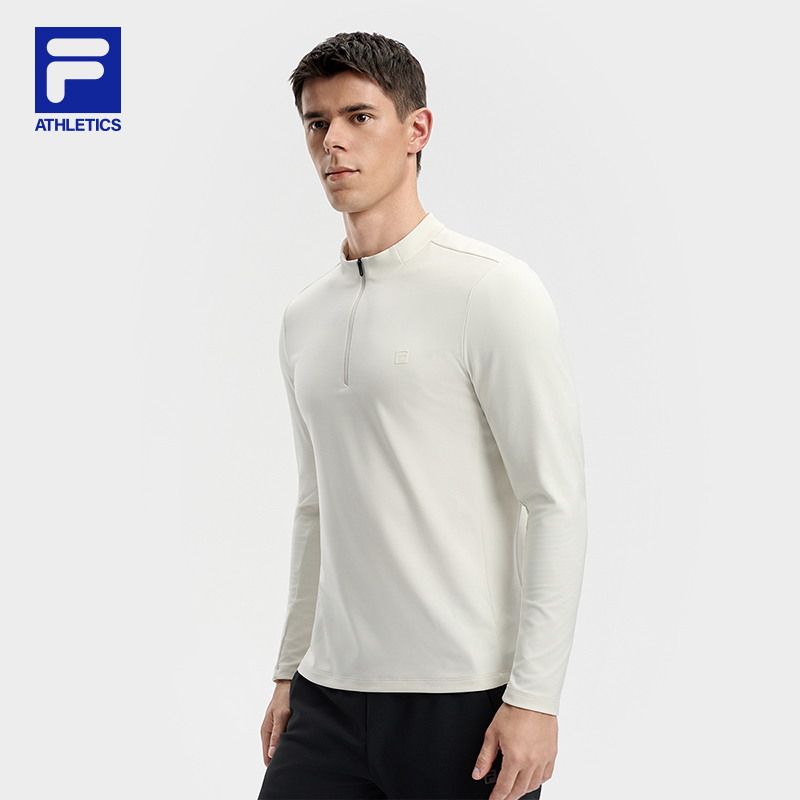 FILA 斐乐官方男子针织长袖上衣2025冬季新款健身运动加绒基础长T - 图0