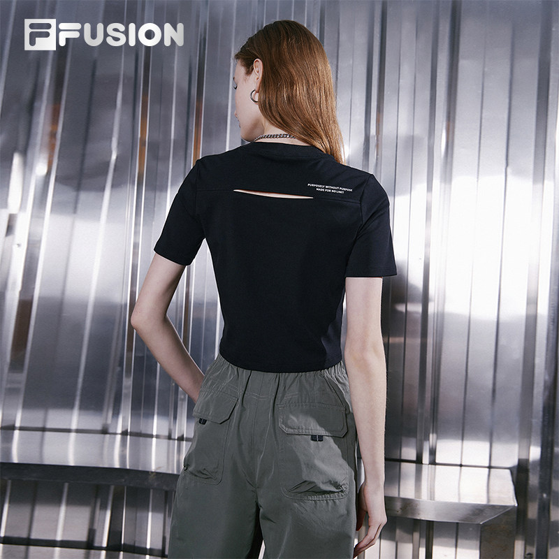 FILA FUSION斐乐潮牌女子短袖T恤秋时尚休闲修身针织上衣,淘宝优惠券,粉丝福利购,淘宝优惠卷