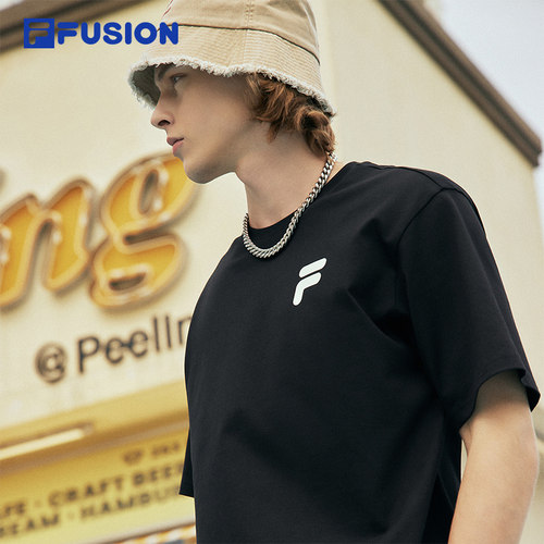 FILA FUSION斐乐潮牌短袖T恤情侣款夏 时尚宽松针织短袖衫 - 图2