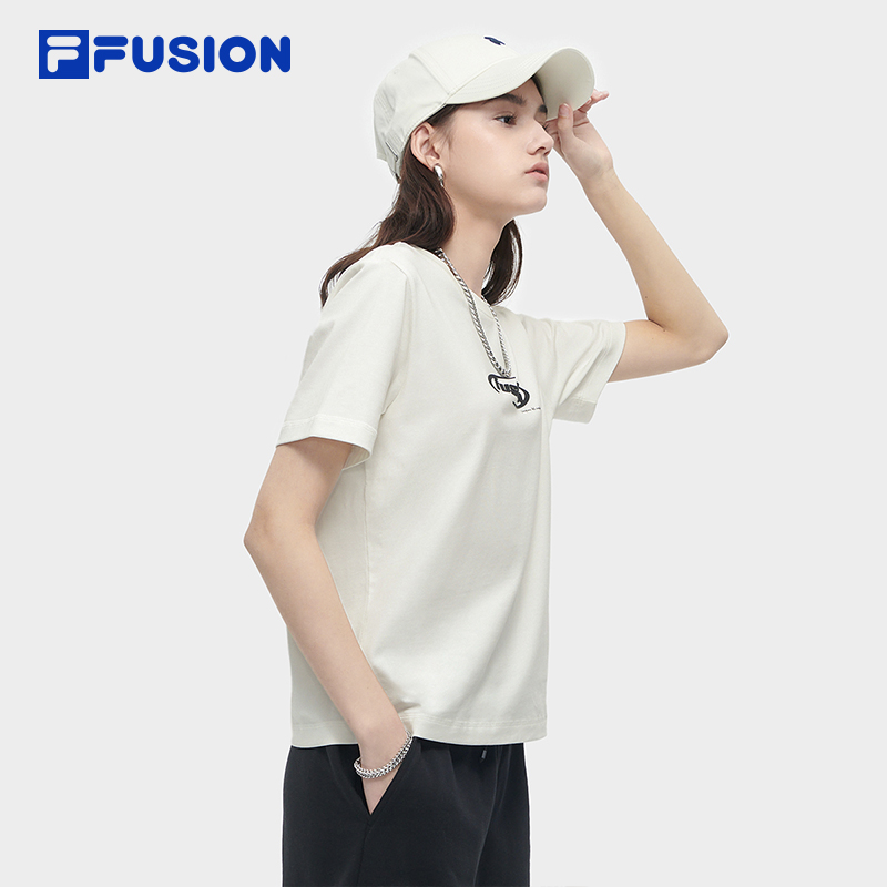 FILA FUSION斐乐潮牌女子针织短袖衫2024夏季新款时尚休闲纯棉T恤 - 图0