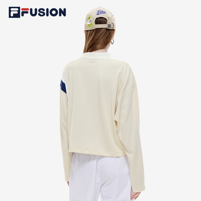 FILA FUSION斐乐潮牌针织长袖POLO衫女2022秋季宽松休闲长袖T - 图1