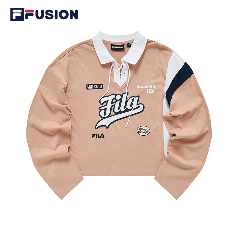 FILA FUSION斐乐潮牌针织长袖POLO衫女2022秋季宽松休闲长袖T - 图2