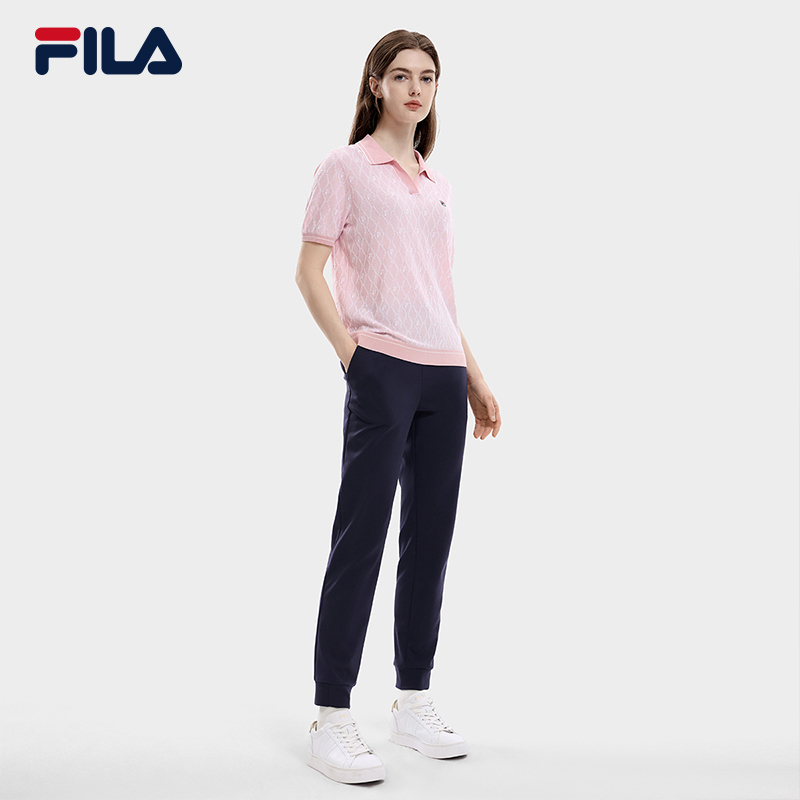 FILA 斐乐官方女子编织衫2023秋季新款时尚休闲V翻领短袖编织上衣 - 图2