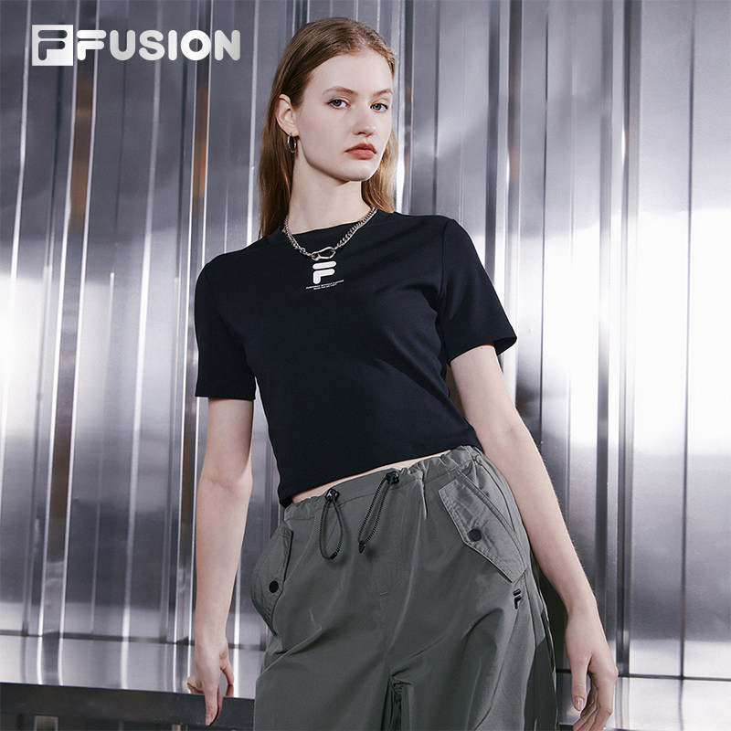 FILA FUSION斐乐潮牌女子短袖T恤秋时尚休闲修身针织上衣,淘宝优惠券,粉丝福利购,淘宝优惠卷